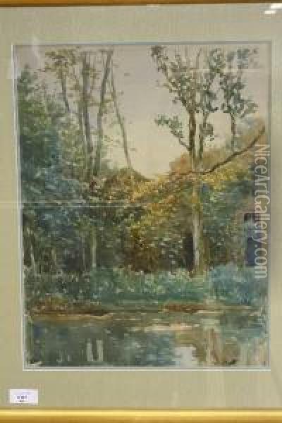 Bomen Aan Het Water Oil Painting - Johan Antonio de Jonge