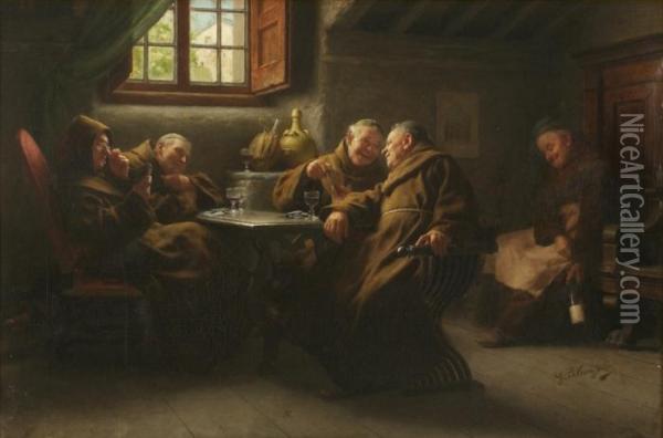Interior Scene With Monks. Oil Painting - Giovanni Battista Torriglia