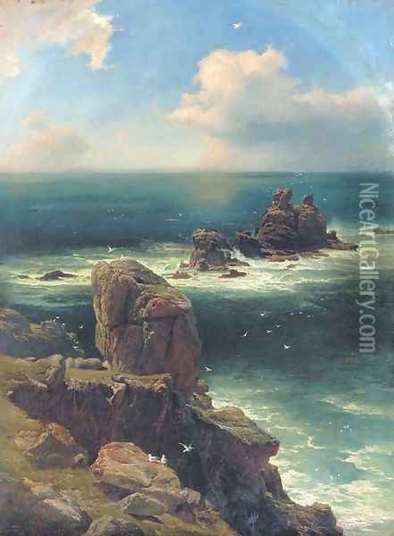 A thunderstorm passing over Lands End Oil Painting - Edward Henry Holder