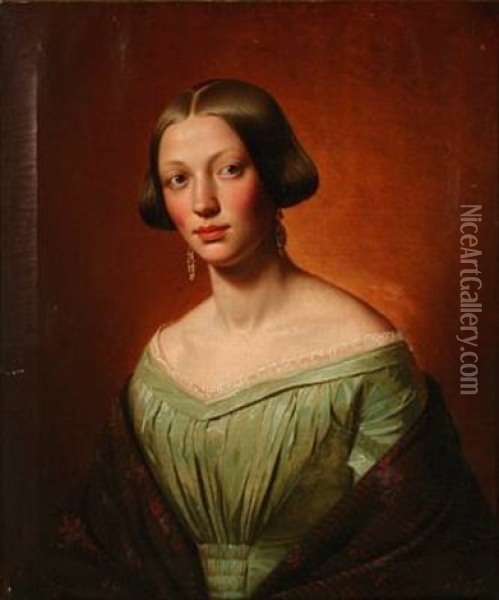 Portrait Of The Artist's Sister, Sofie Oil Painting - Theodor (Gustav Th.) Wegener