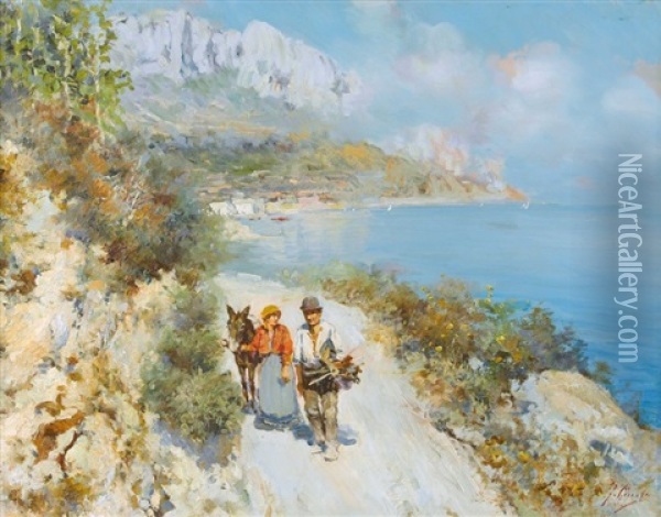 Uferweg An Der Amalfikuste Mit Staffage Oil Painting - Fausto Giusto