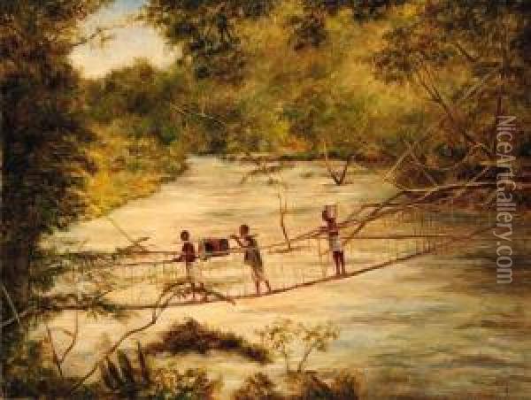 Liana Bridge Over The River Oil Painting - J.H. Martin