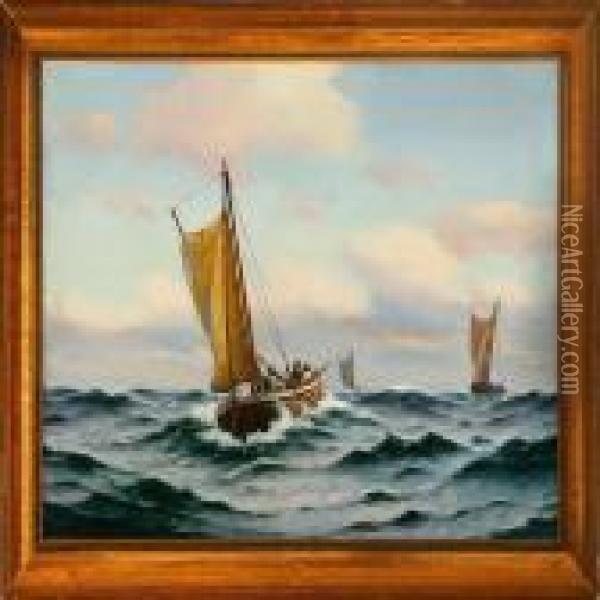 Sildefiskere Oil Painting - Carl Johan Neumann