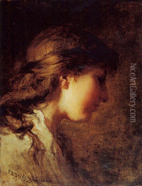 Portrait Of A Young Woman Oil Painting - Frederick Arthur Bridgman