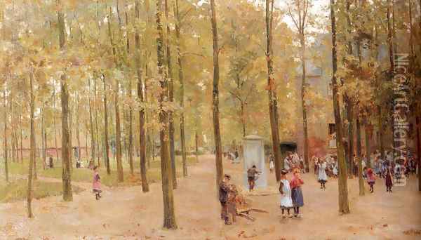 The Brink In Laren With Children Playing Oil Painting - Anton Mauve