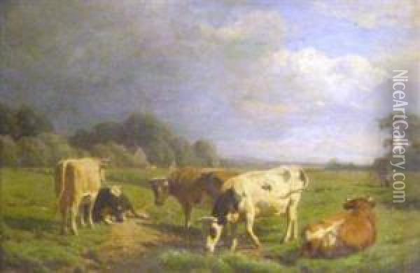 Cows In A Meadow Oil Painting - Jacobus Nicolaas Tjarda Van Stachouwer