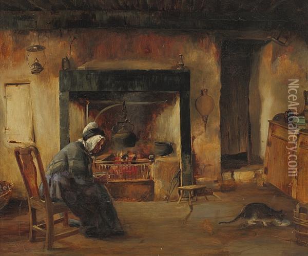 A Fireside In Arran Oil Painting - Tom Mcewan