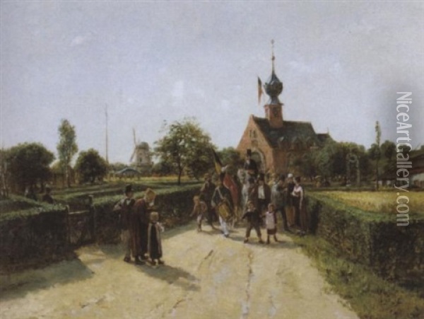 Jour De Fete Flamande Au Village Oil Painting - Henri Joseph Gommarus Carpentero