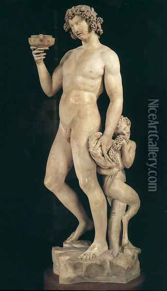 Bacchus Oil Painting - Michelangelo Buonarroti