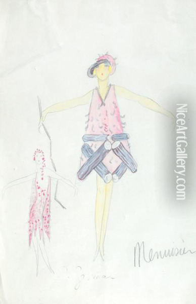 Costume Design For Mistinguett Oil Painting - Charles, Carl Gesmar