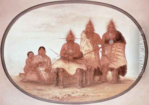 Pawnee Warriors, c.1832 Oil Painting - George Catlin
