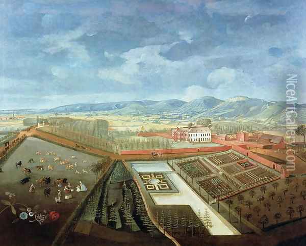 Panoramic View of Charlton Park, c.1745 Oil Painting - Thomas Robins