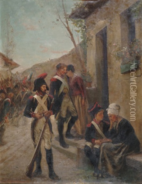 Le Depart Du Militaire Oil Painting - Henri-Charles-E. Dujardin-Beaumetz
