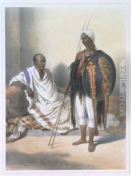 Abyssinian Priest and Warrior, illustration from The Valley of the Nile, engraved by Lemoine, pub. by Lemercier, 1848 Oil Painting - Emile Prisse d'Avennes