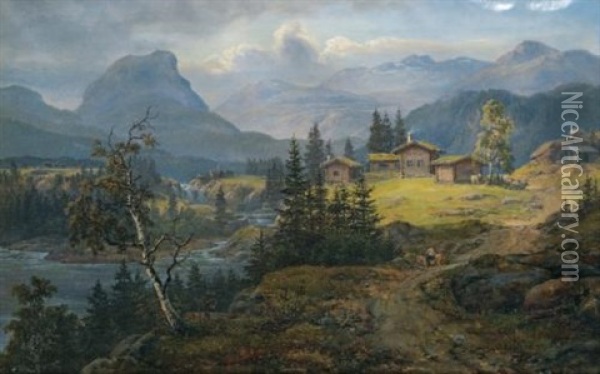 View Of Oylo Farm, Valdres Oil Painting - Johan Christian Dahl