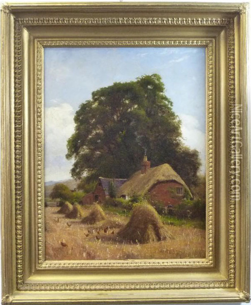 Thatched Cottage In A Farm Landscape Oil Painting - James Hey Davies