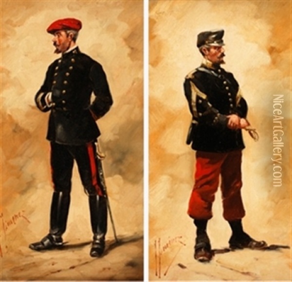 Soldados (pair) Oil Painting - Juan Jimenez Martin