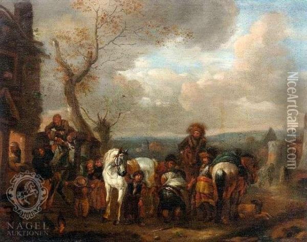 At Theblacksmith's Oil Painting - Pieter Wouwermans or Wouwerman