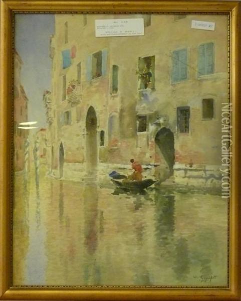 Kanalmotiv Fran Venedig. Oil Painting - Wilhelm von Gegerfelt