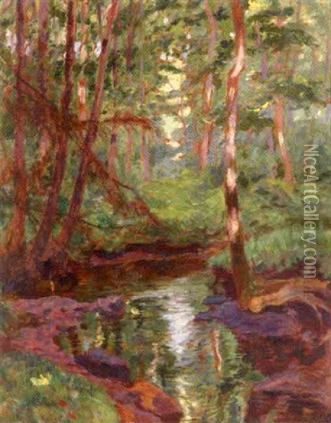 Sous Bois En Ete, La Lavandiere Oil Painting - Georges Lacombe