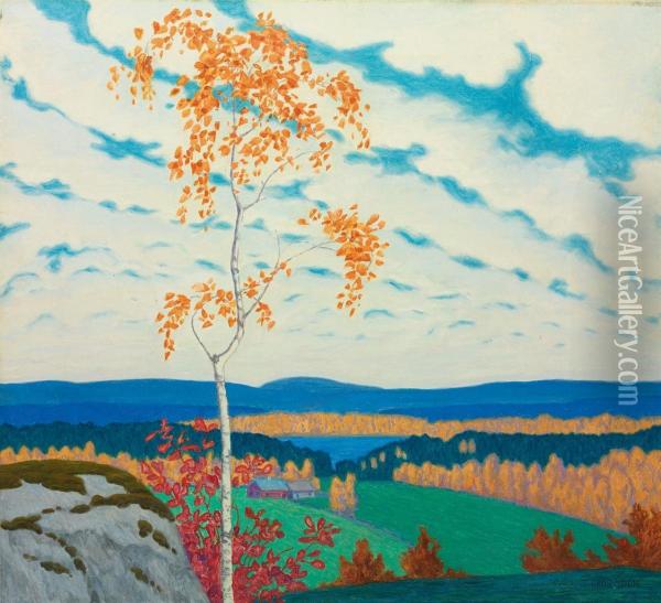 Autumn Landscape Oil Painting - Bror Lindh