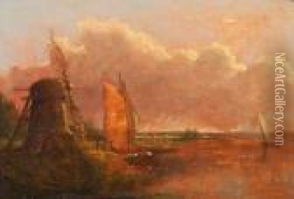 Boats Near A Drainage Mill Oil Painting - Anthony Sandys