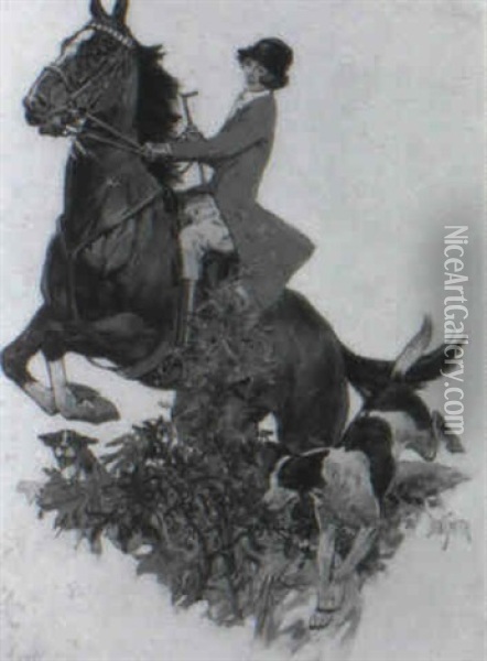 Magazine Cover: Woman On Horse Foxhunting Oil Painting - Daniel Smith