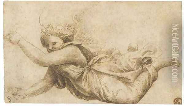 A flying angel, after Raphael Oil Painting - Marcantonio Raimondi