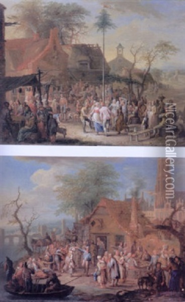 A Village Kermesse With Villagers Around A May Pole Oil Painting - Franz Christoph Janneck
