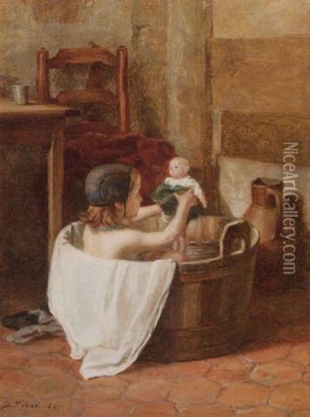 A Special Bathe Oil Painting - Pierre Edouard Frere