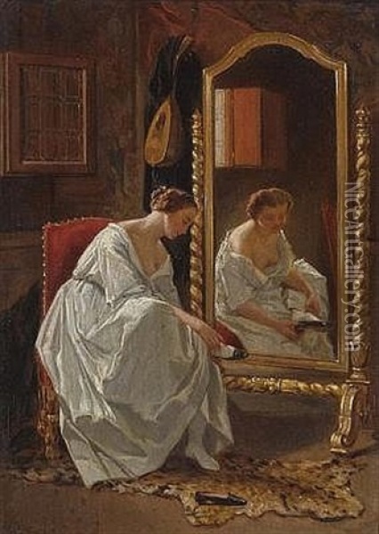 Junge Dame Im Boudoir Beim Ankleiden Oil Painting - Victor Joseph Chavet