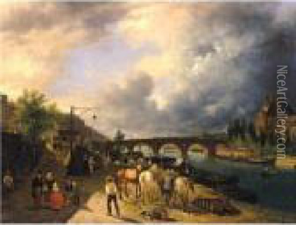 View Of The Seine's Left Bank And The Louvre, Paris Oil Painting - Guiseppe Canella