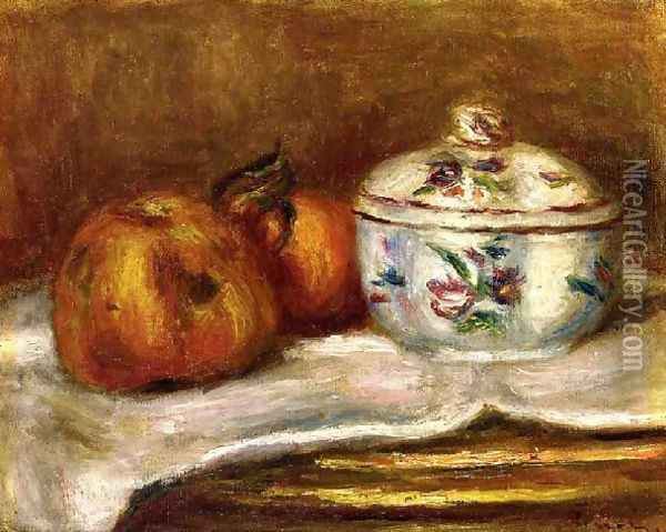 Sugar Bowl Apple And Orange Oil Painting - Pierre Auguste Renoir