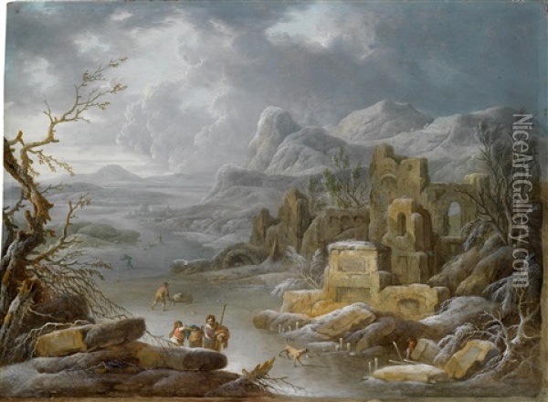 Eine Winterlandschaft Oil Painting - Maximilian Joseph Schinagl