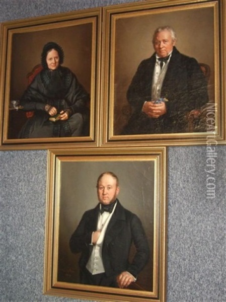 Suite De Portraits, Deux Portraits D'homme, Un Portrait De Femme (set Of 3) Oil Painting - Henri Valton