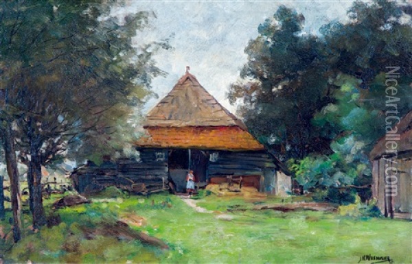 A Thatched Barn Oil Painting - Jan Hillebrand Wijsmuller