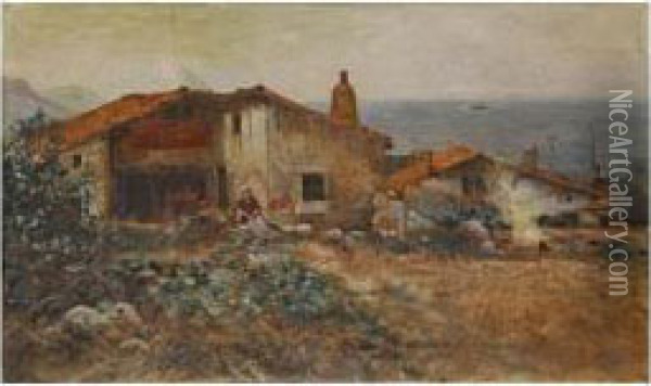 Pueblo De Algorta Oil Painting - Maximino Pena Y Munoz