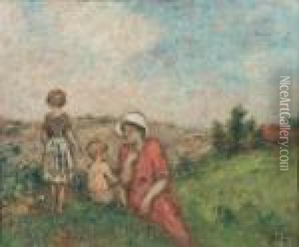 Mere Et Enfants A La Campagne Oil Painting - Georges dEspagnat