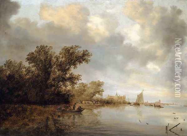 River Landscape c. 1640 Oil Painting - Salomon van Ruysdael