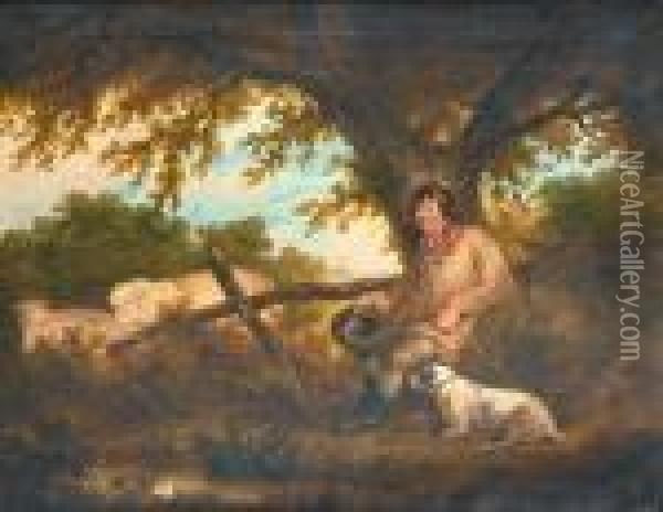 A Shepherd And His Dog Resting Beneath Atree Oil Painting - George Morland