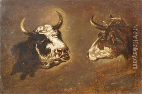 Twee Stierenhoofden Oil Painting - Johannes (Jan) Tavenraat