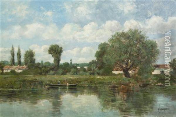 On The Oise Oil Painting - Adrien Moreau