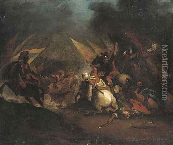 A cavalry skirmish between Christians and Turks Oil Painting - Francesco Simonini