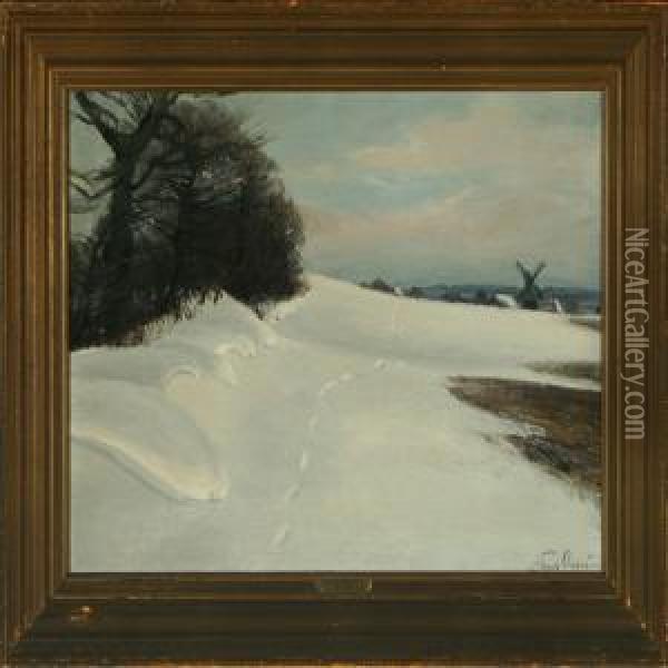Wintry Scene Oil Painting - Hans Agersnap