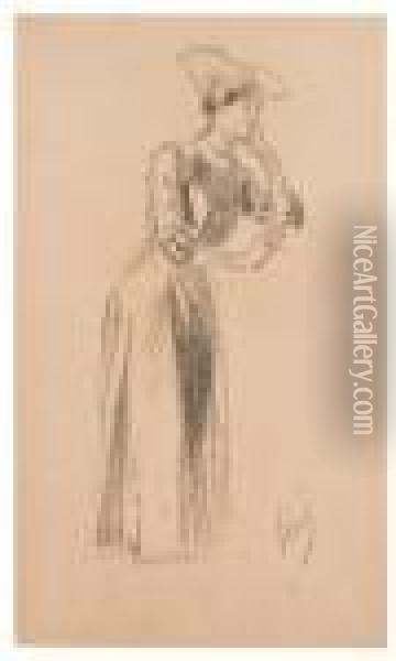 Femme A La Robe Longue Oil Painting - Jules Cheret