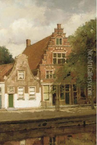 Houses Along A Canal Oil Painting - Johannes Christiaan Karel Klinkenberg