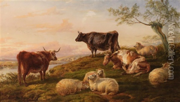 Sunset On The Moors Oil Painting - Charles Jones