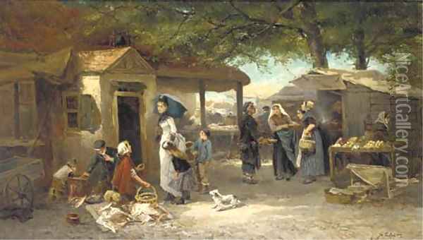 Market day Oil Painting - Johann Marie Tenkate