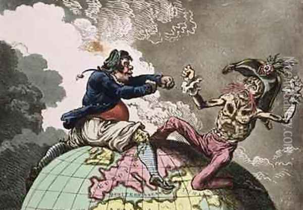 Fighting for the Dunghill or Jack Tar Settling Buonaparte Oil Painting - James Gillray