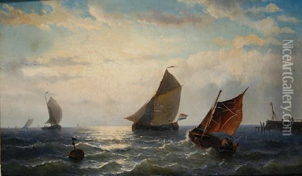 Leaving Harbour On A Breezy Day Oil Painting - Willem Jun Gruyter